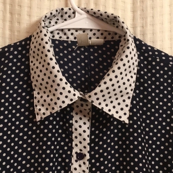 Forever 21 Modest womens size Medium polka dots dark blue white button-d… - Picture 11 of 16